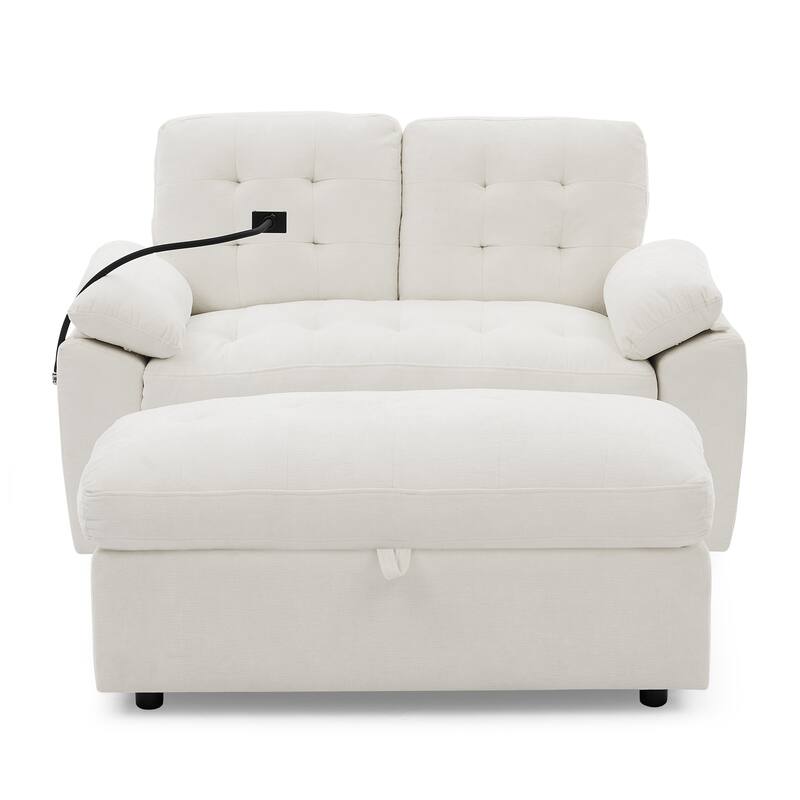 Double Recliner Chair with Adjustable Backrest, Storage Ottoman, USB Port & Phone Stand