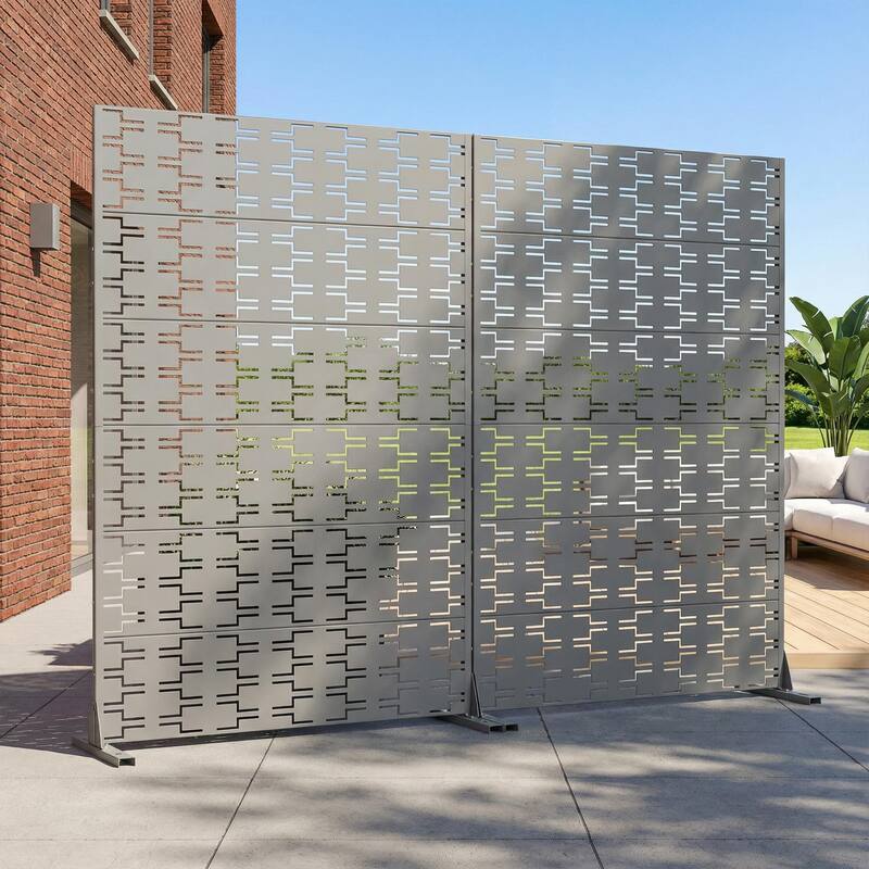 Outdoor Privacy Screen Metal Screen Fence Panel Set of 2
