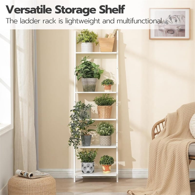 5 Tier Ladder Bookshelf Wall Leaning Ladder Shelf - 11.8"D x 15.7"W x 58.3"H