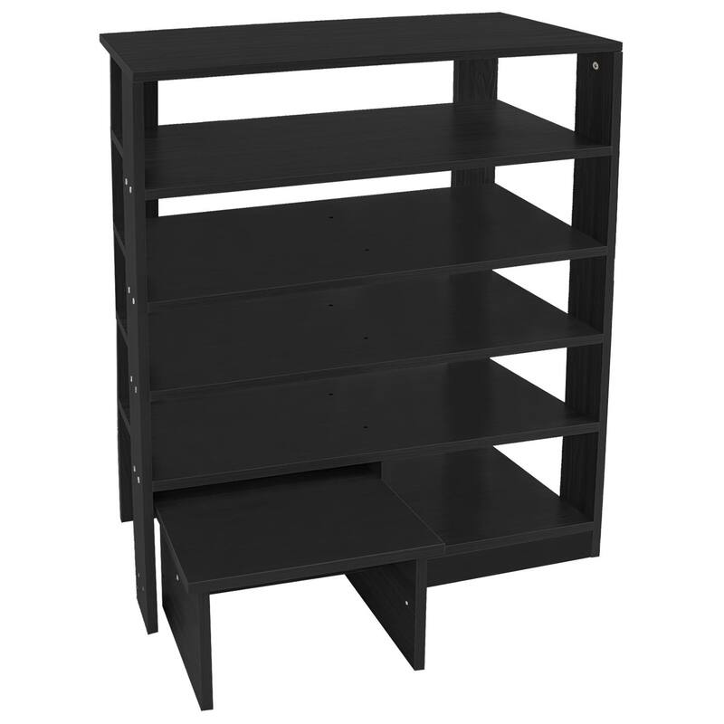 HELLO LAURA Farmhouse 4 Tier Wood Shoe Rack for Entryway Black