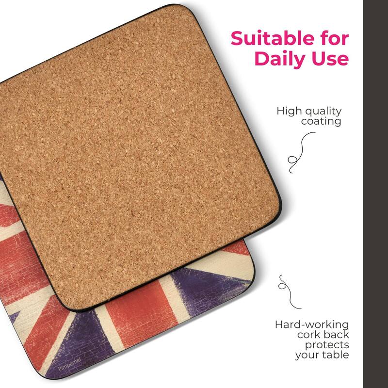 Pimpernel Set of 6 Union Jack Coasters - 4 Inches Sq.