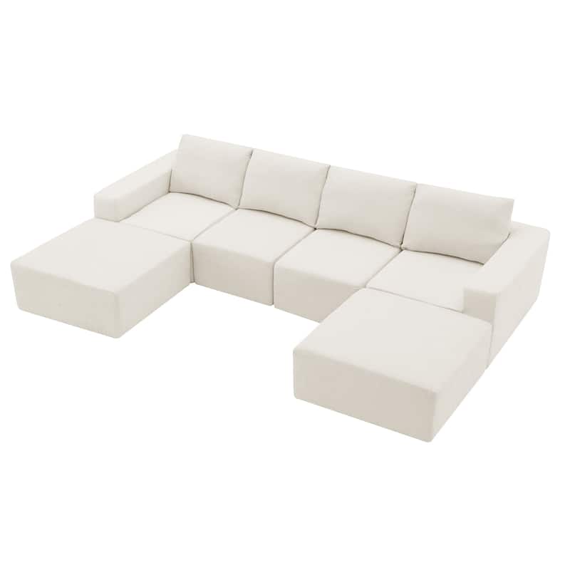 Modular U-Shaped Sectional Sofa with 2 Ottomans, Chenille Cloud Floor Couch, Fully Compressed Upholstered Sofa