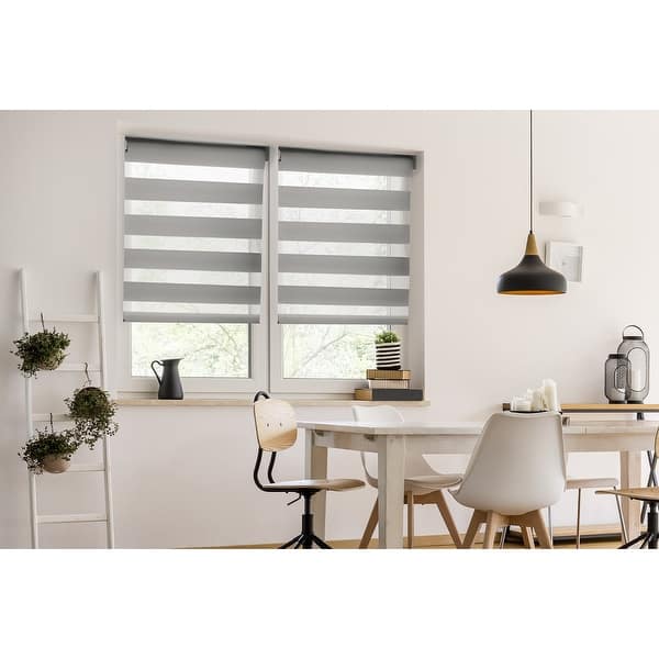 slide 2 of 4, Day & Night Dual Layer Zebra Window Roller Blind 30in x 48in Grey - 48"L x 30"W