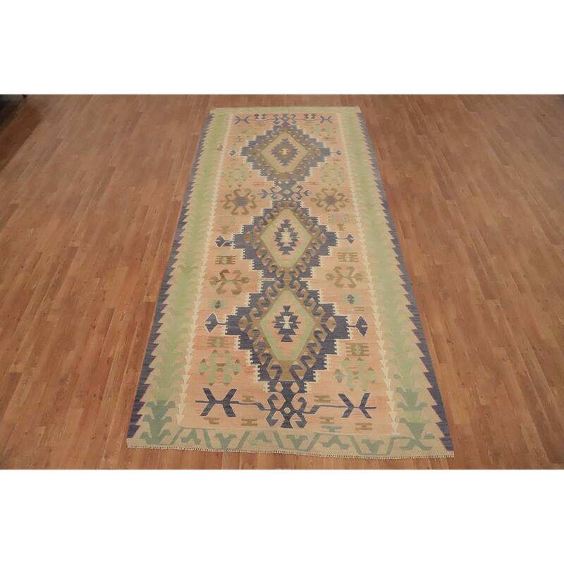 Hand Woven Oriental 100% Wool Carpet Southwestern Tribal Oranges & Rust Kilim Area Rug - 11' 5'' X 5' 4''
