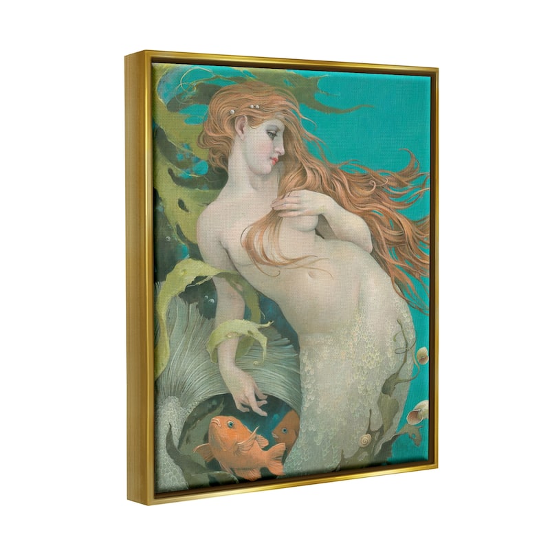 Stupell Mermaid & Fish Underwater Framed Floater Canvas Wall Art Design by Christina P. Wyatt