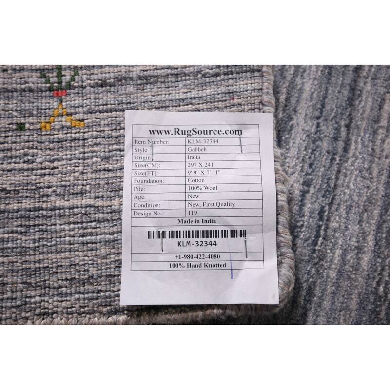 Striped Gray Gabbeh Oriental Area Rug Handmade Wool Carpet - 7'11"x 9'9"