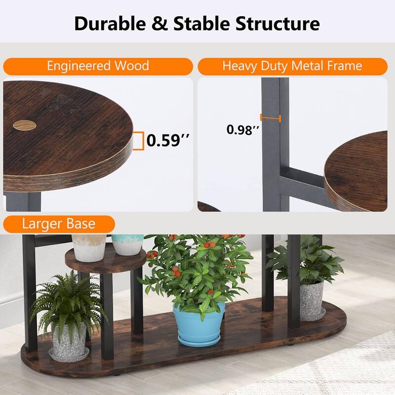 Black-Brown Metal Particleboard Multi-Tier Plant Stand for 11 Pots - 39.37” W x 43.3” H