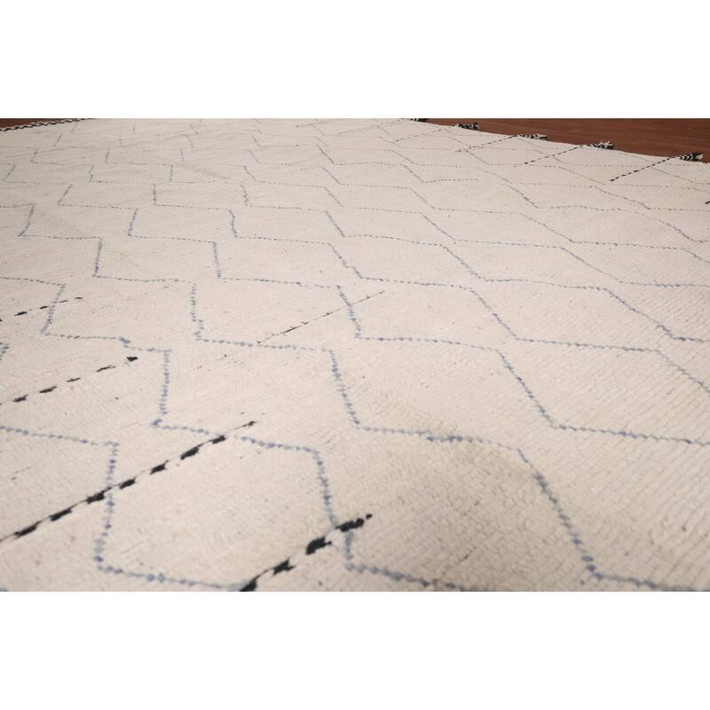 All-Over Ivory Moroccan Oriental Area Rug Handmade Wool Carpet - 8'8"x 12'11"