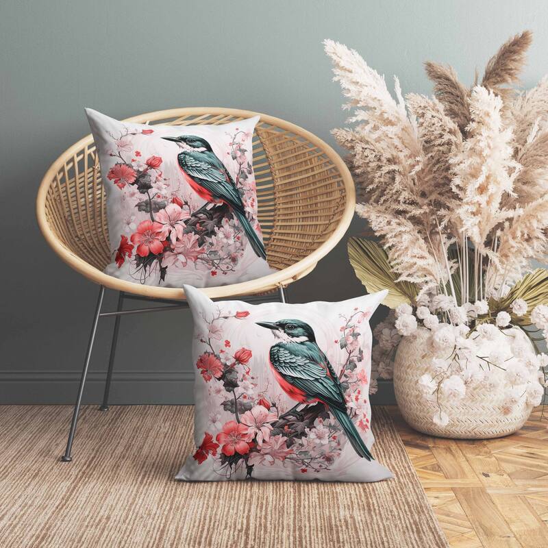 Feathered Floralscapes Faux Suede Reversible Throw Pillow Pink and Green