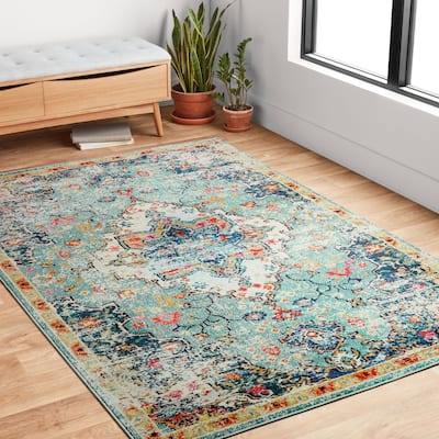 Alexander Home Vintage Boho Floral Medallion Distressed Area Rug