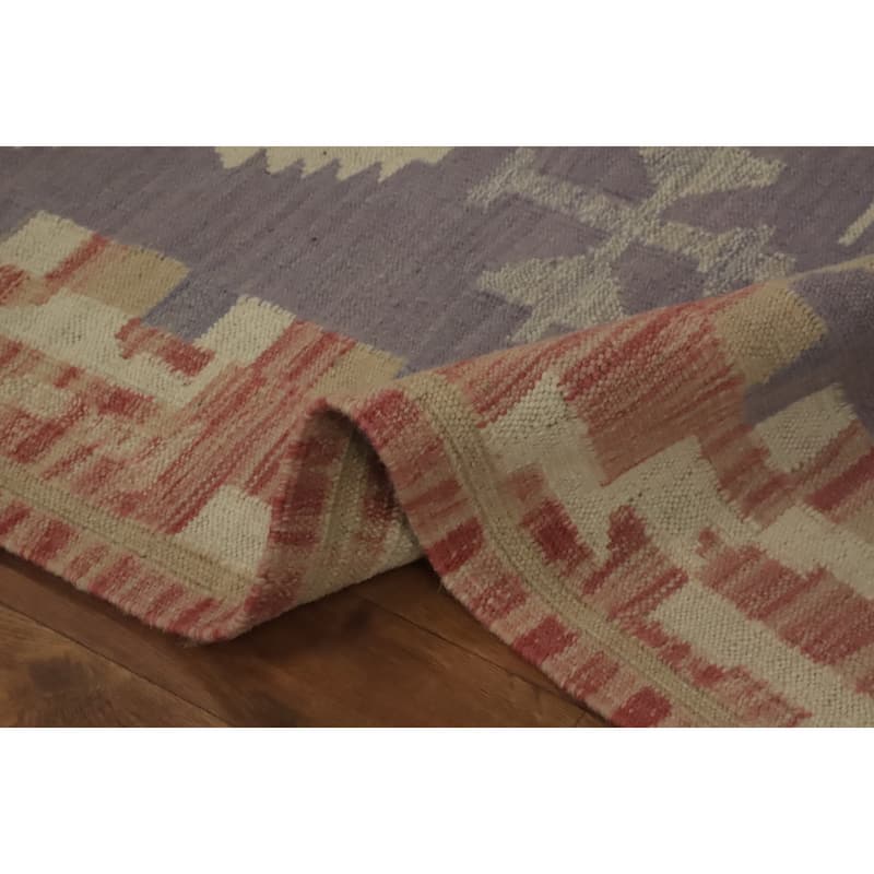 Hand Woven Oriental 100% Wool Carpet Southwestern Tribal Purples Kilim Runner Rug - 6' 1'' X 2' 2''