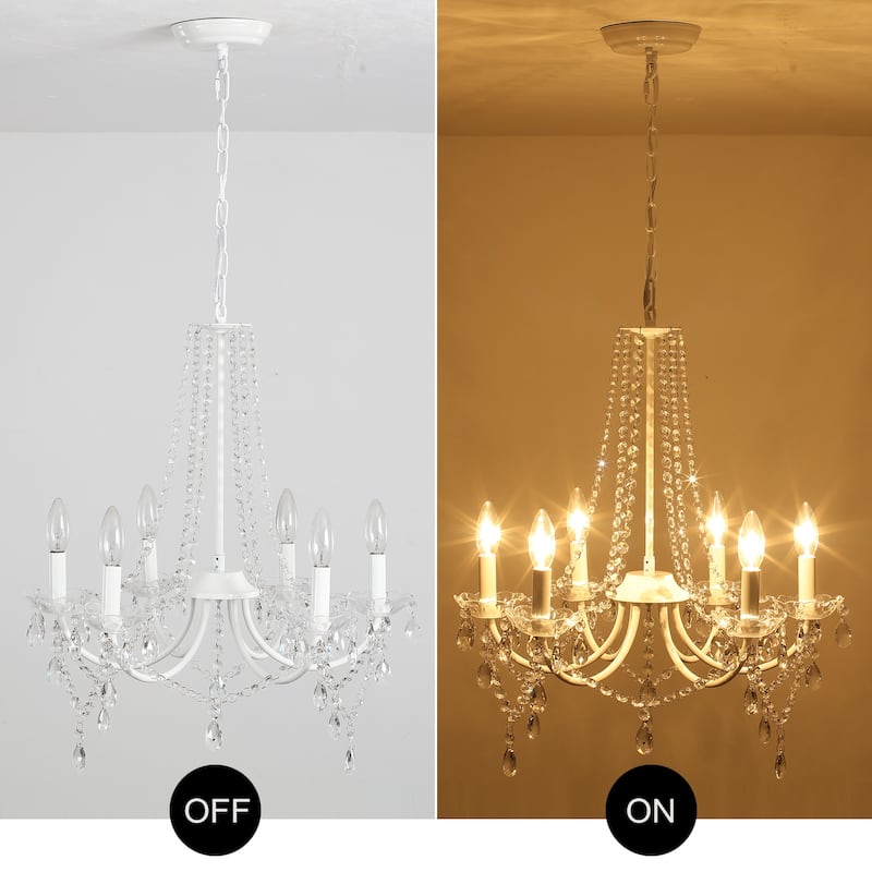 6-Light Farmhouse Crystal Chandelier, Candle Style Chandelier for Living Room Kitchen Island Dining Foyer