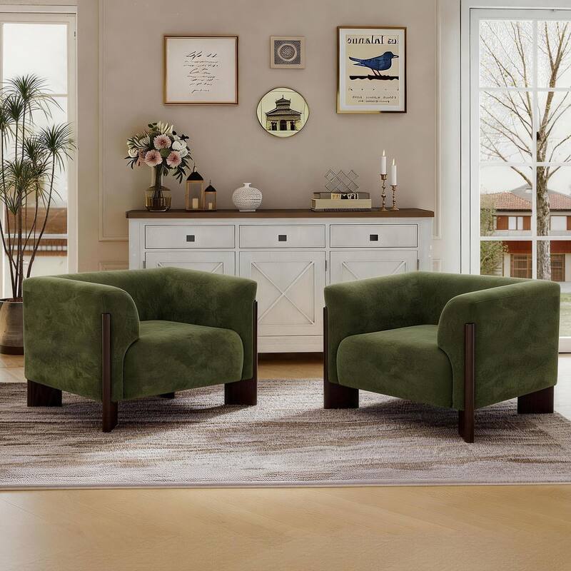 Upholstered Nordic Wide Seat Tuxedo Arms Barrel Chair Set of 2