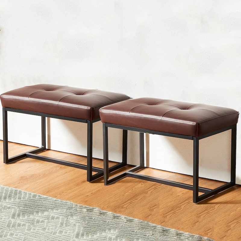 Glitzhome Set of 2 24"W Modern PU Leather Button-tufted Ottoman Foot stool