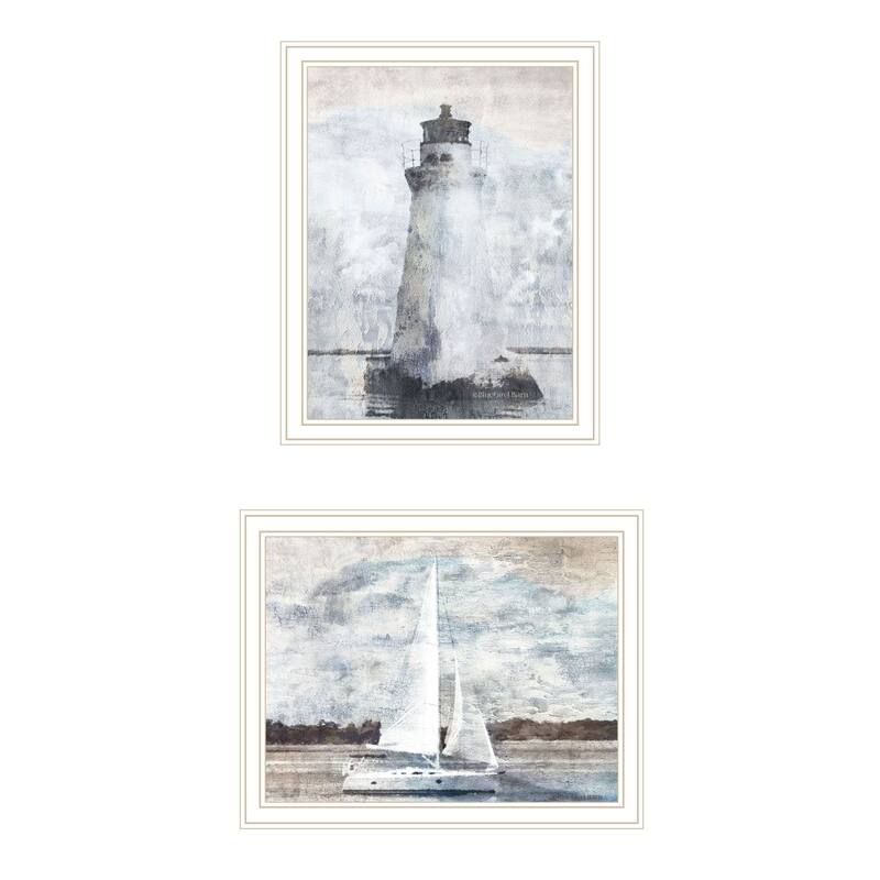 Trendy Decor 4U "The Ocean Blues" Printed Framed Wall Art by Bluebird Barn - White - 18 x 14