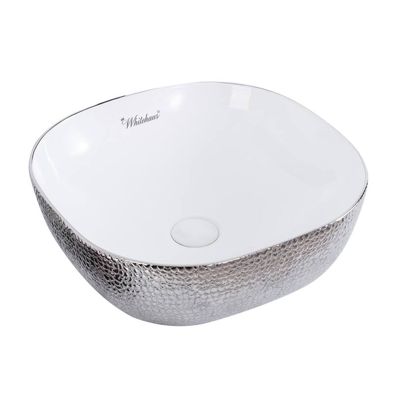 Whitehaus Isabella Plus 16-5/8" Vitreous China Vessel Bathroom Sink - White/Silver