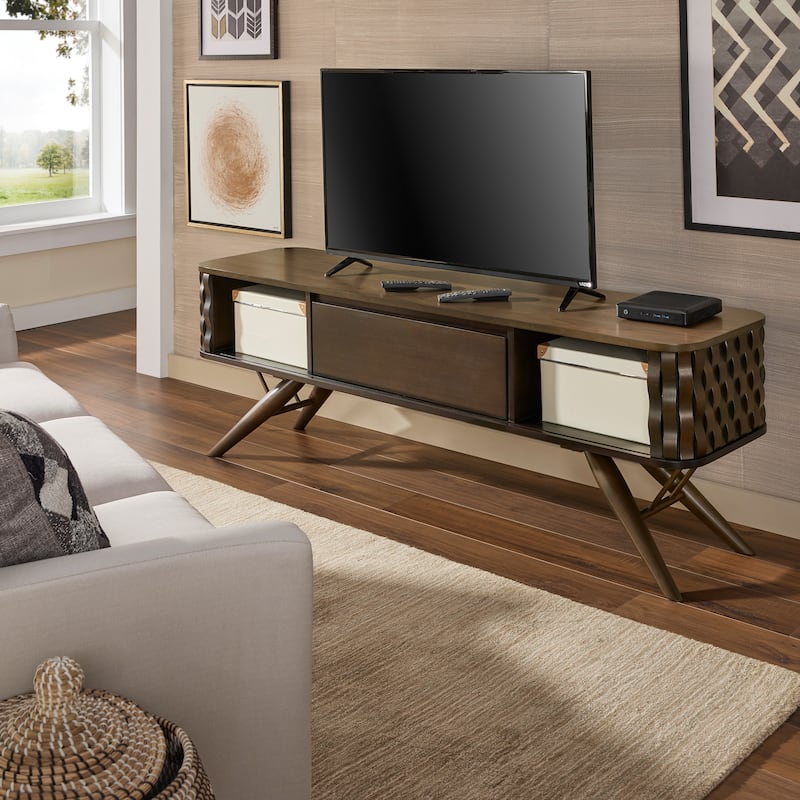 Bernal Two-tone Walnut Finish Rippled Wood Design TV stand by iNSPIRE Q Modern