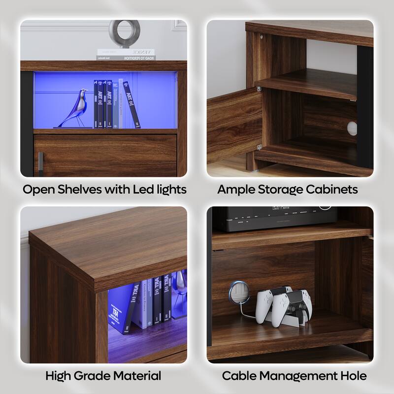 70" TV Stand for 75" TVs with LED Fireplace Light and Cabinet - 71 inches