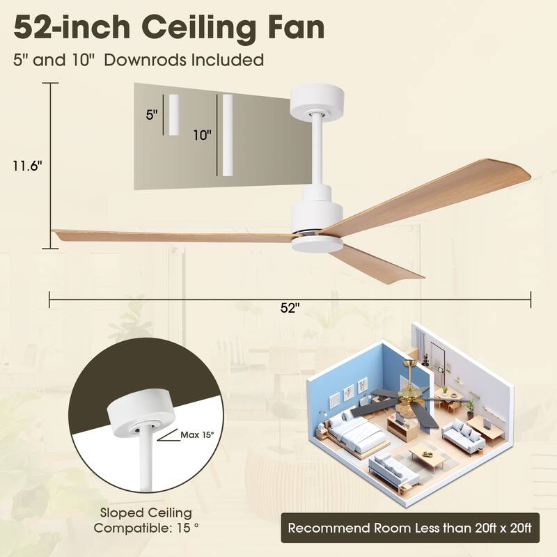 52-inch Farmhouse White Remote Indoor Ceiling Fan without Lights