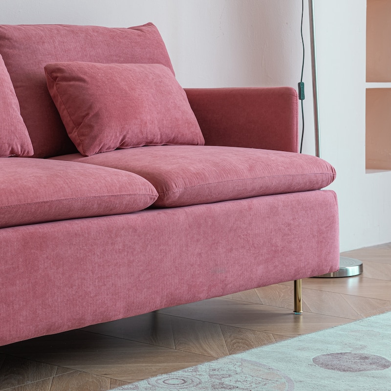 63.8"W Cotton Linen Loveseat Sofa Couch with Pillows