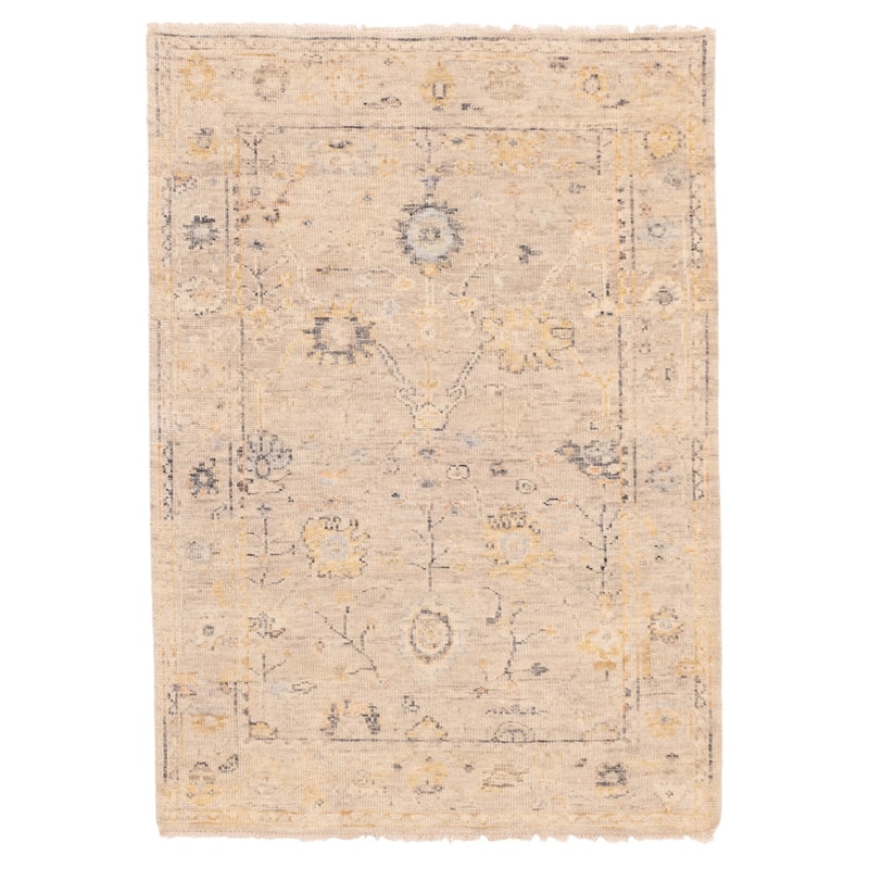 ECARPETGALLERY Hand-knotted Modern Oushak Light Grey Wool Rug - 4'1 x 5'9