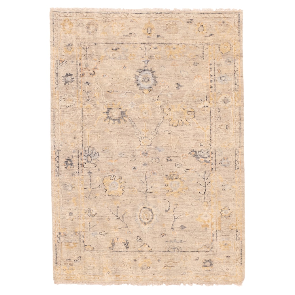 ECARPETGALLERY Hand-knotted Modern Oushak Light Grey Wool Rug - 4'1 x 5'9
