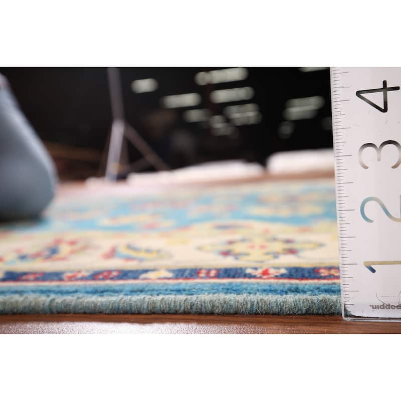 Light Blue Kazak Traditional Accent Rug Hand-Knotted Wool Carpet - 3'5" x 4'11"