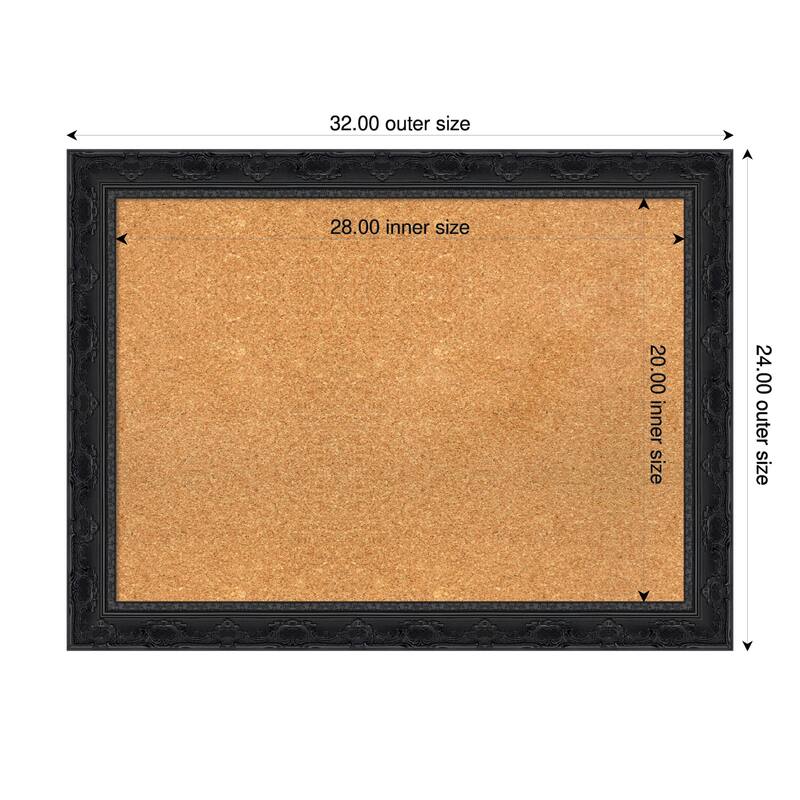 Filigree Gloss Black Framed Cork Board - Bulletin Board, Organization Board, Pin Board - Natural - 32 x 24 in