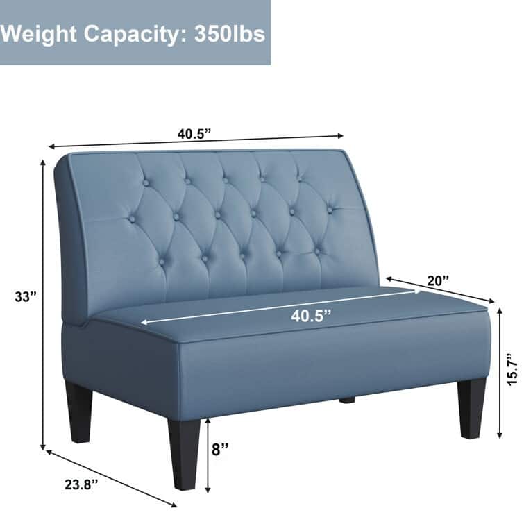 Settee Loveseat Bench, Modern Cushioned Linen Armless Sofa Upholstered Sofa Backrest Buckle Couch Banquette Bench