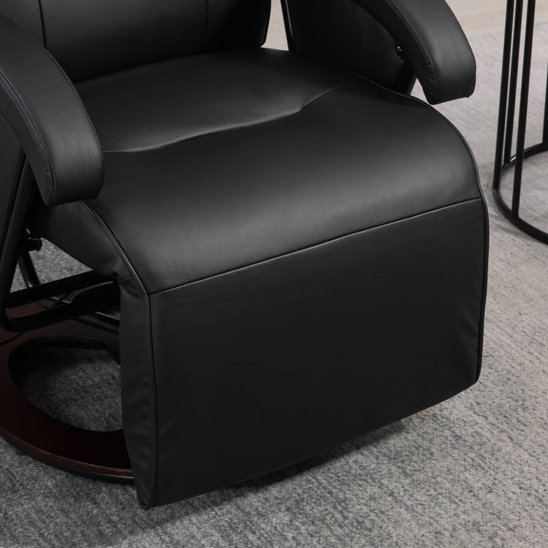 PU Leather Swivel Recliner Chair with 135° Adjustable Backrest, Footrest & Wooden Base for Living Room Relaxation