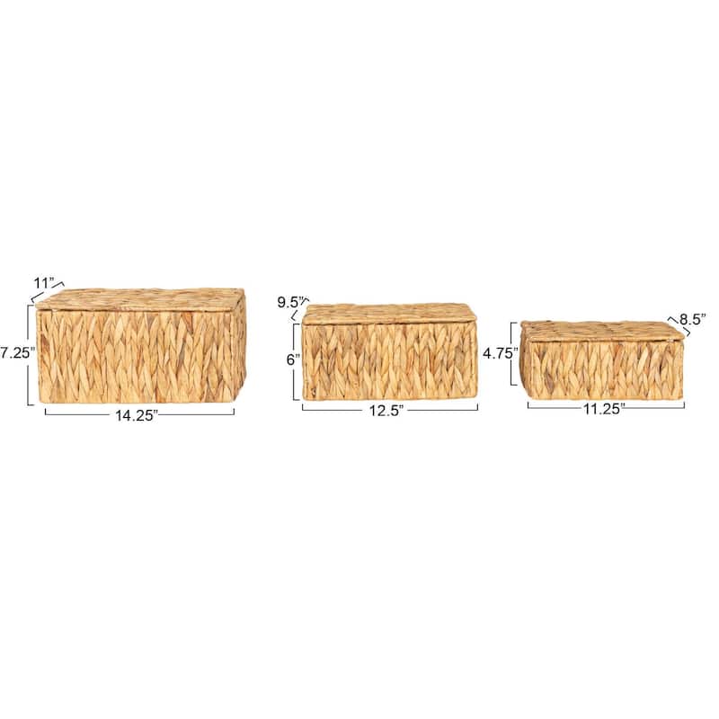 Household Essentials Water Hyacinth Nesting Basket Set with Lid, Set of 3 - 14.2"L x 11.0"W x 7.1"H