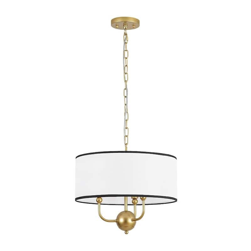 Classic 3-Light Black Edge Linen Drum Pendant - 15.7 in