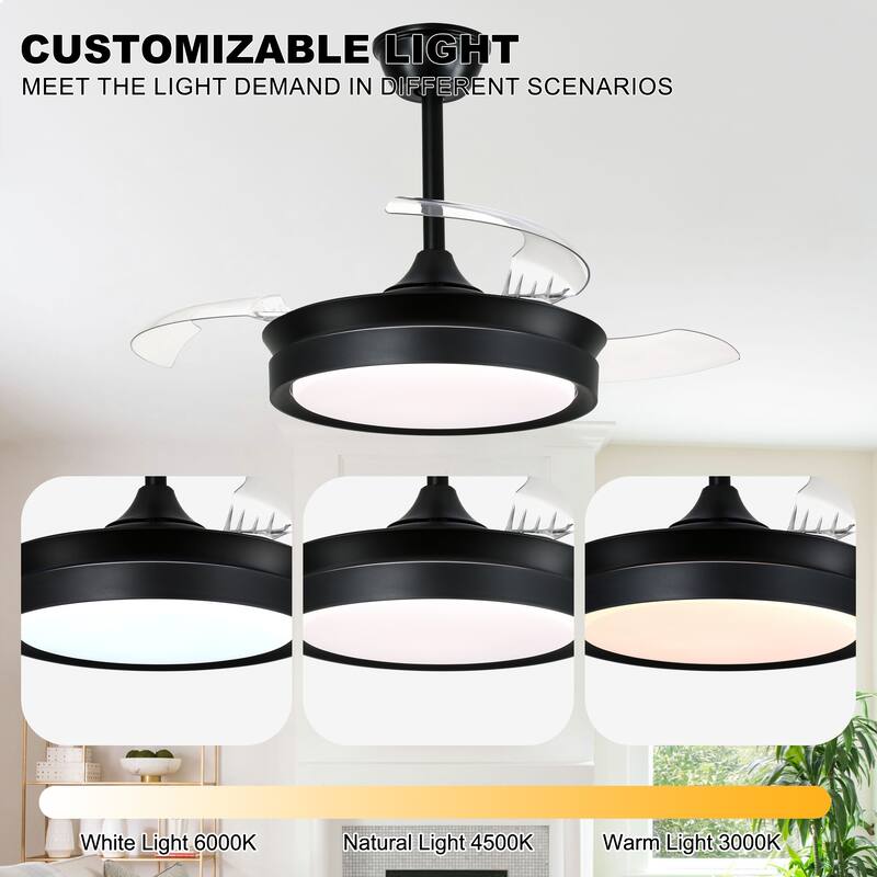 Oaks Aura Modern 36in. LED Light Memory Retractable Ceiling Fan with Light, 6-Speed,Dc Motor Technology, Remote Control