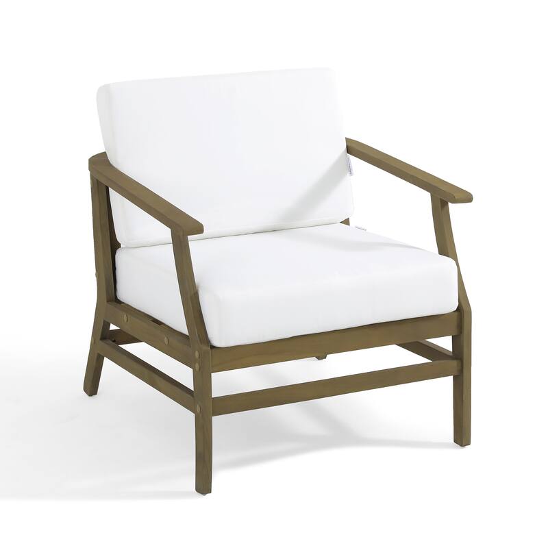 Outdoor Teak Wood Club Chairs with Cushions (Set of 2)