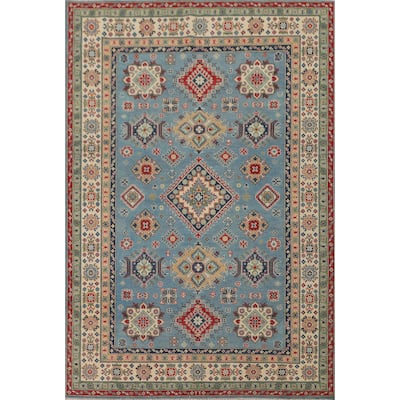 Light Blue Kazak Area Rug Handmade Oriental Wool Carpet - 6'8" x 9'10"