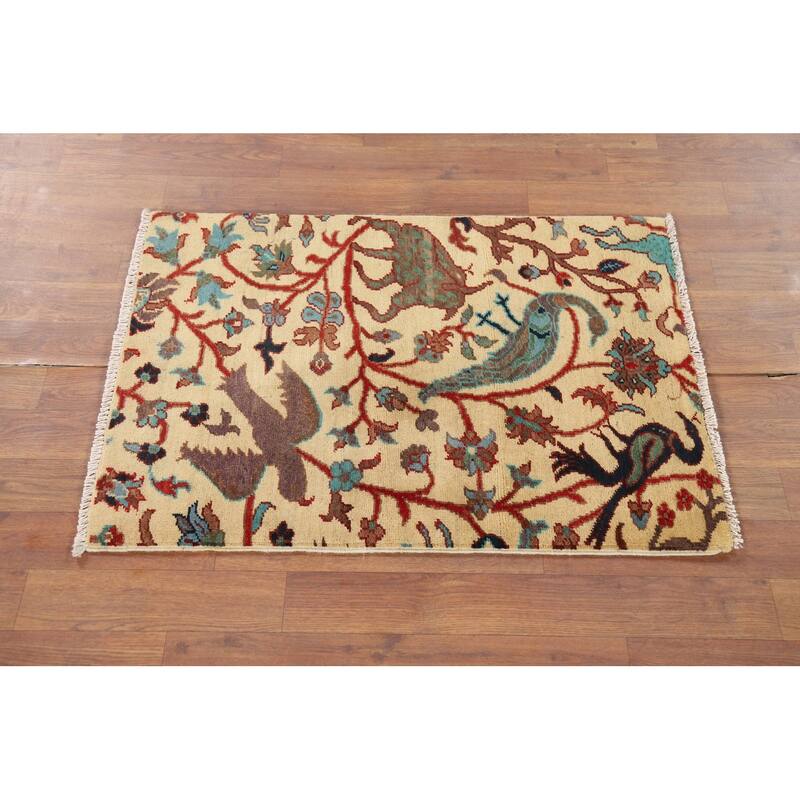 Animals Design Ziegler Oriental Accent Rug Hand-Knotted Wool Carpet - 2'1" x 2'11"