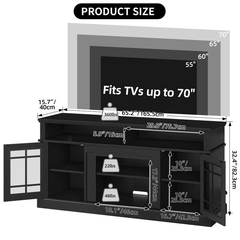 Moasis TV Stand for TVs up to 75" LED Entertainment Center Media Console with Glass Doors