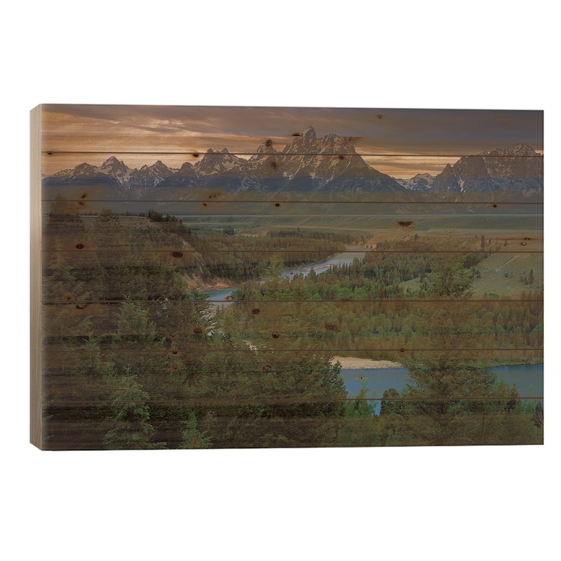 Teton Range At Snake River Overlook, Grand Teton National Park, Wyoming Print On Wood by Tim Fitzharris - Multi-Color - 18x26x1.5