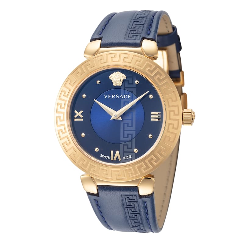 Versace Women's Daphnis 35mm Blue Dial Leather Quartz Watch - One Size