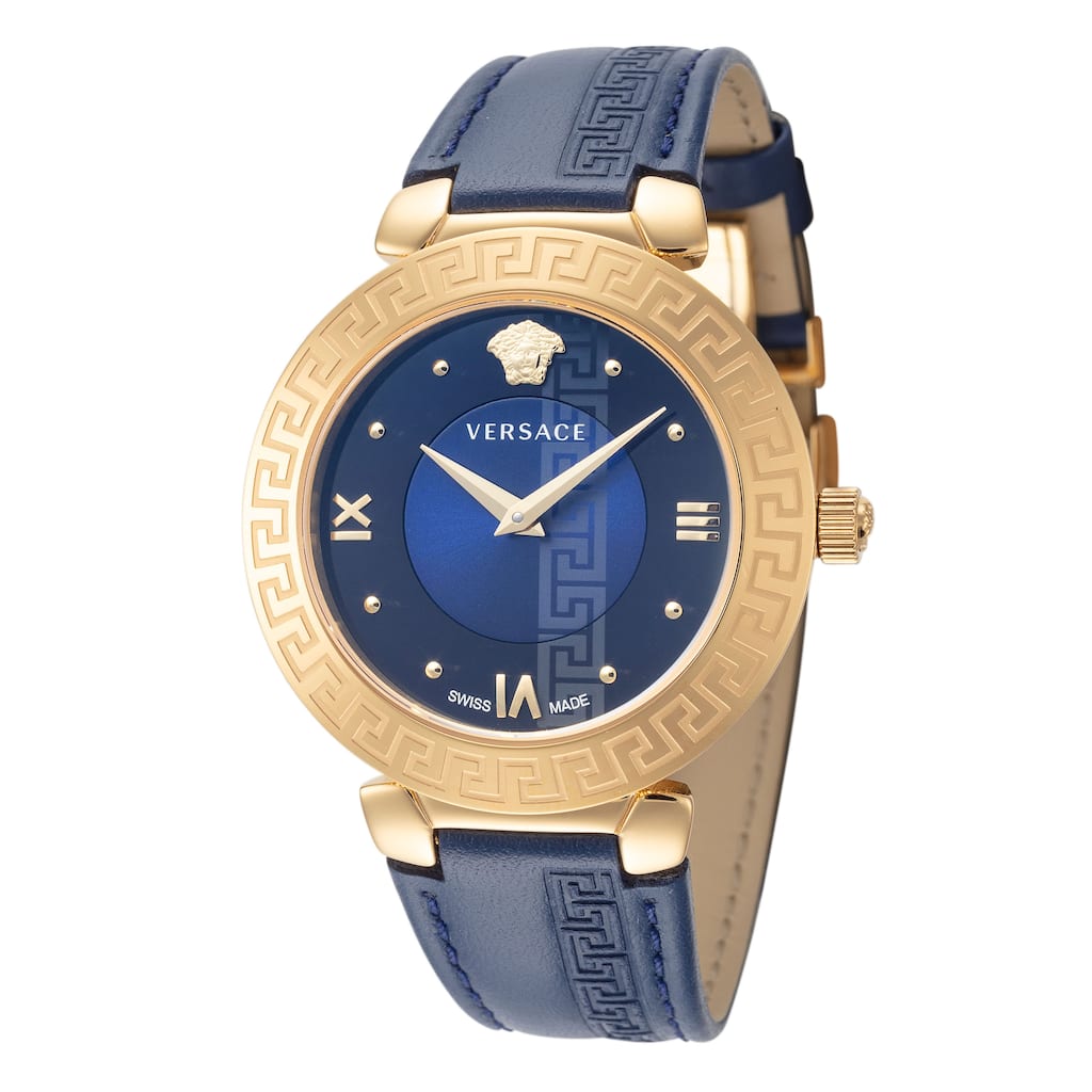Versace Women's Daphnis 35mm Blue Dial Leather Quartz Watch - One Size