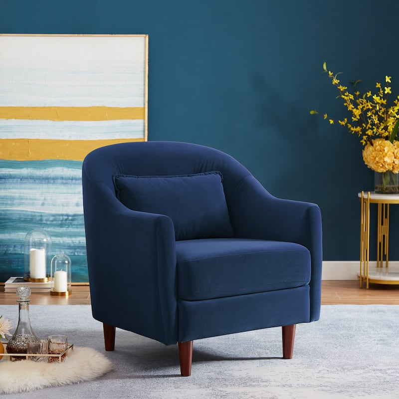 VANOMi 28.34'' Accent Armchair, Velvet Barrel Chair with Solid Wood Legs