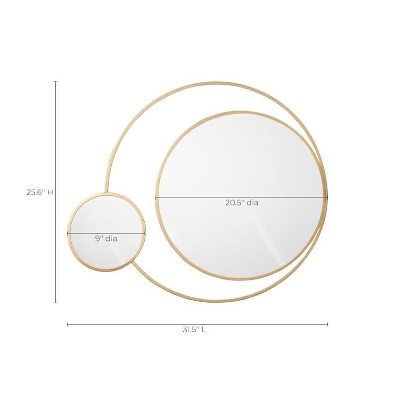 Orbit Modern Gold Metal Frame Round Wall Mirror - 25.6" H x 31.5" W x 0.79" D