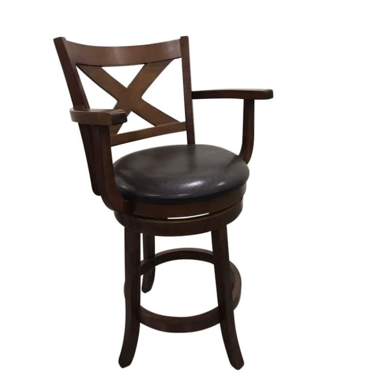 Swivel Seat X-Back Barstool with Armrest- 38" - Set of 2 - Walnut brown