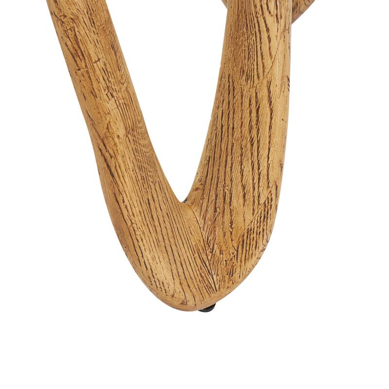 Light Brown Polystone Wood Inspired Wavy Abstract Accent Table with Glass Tabletop