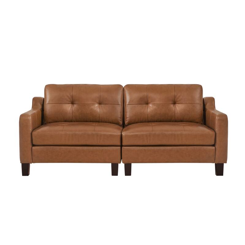 Genuine Leather Sofa Tufted Sectional Couch with Removable Cushions