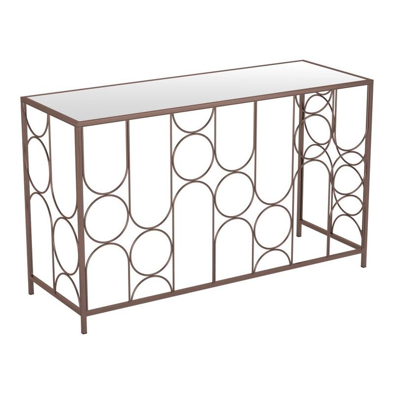 HomeRoots 50" Bronze Mirrored Glass and Steel Frame Console Table - 50.00 in. x 30.10 in. x 19.00 in.