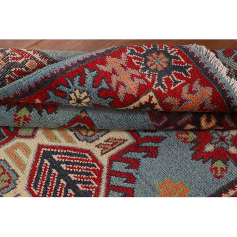 Geometric Blue Kazak Oriental Accent Rug Handmade Wool Carpet - 3'6" x 5'0"