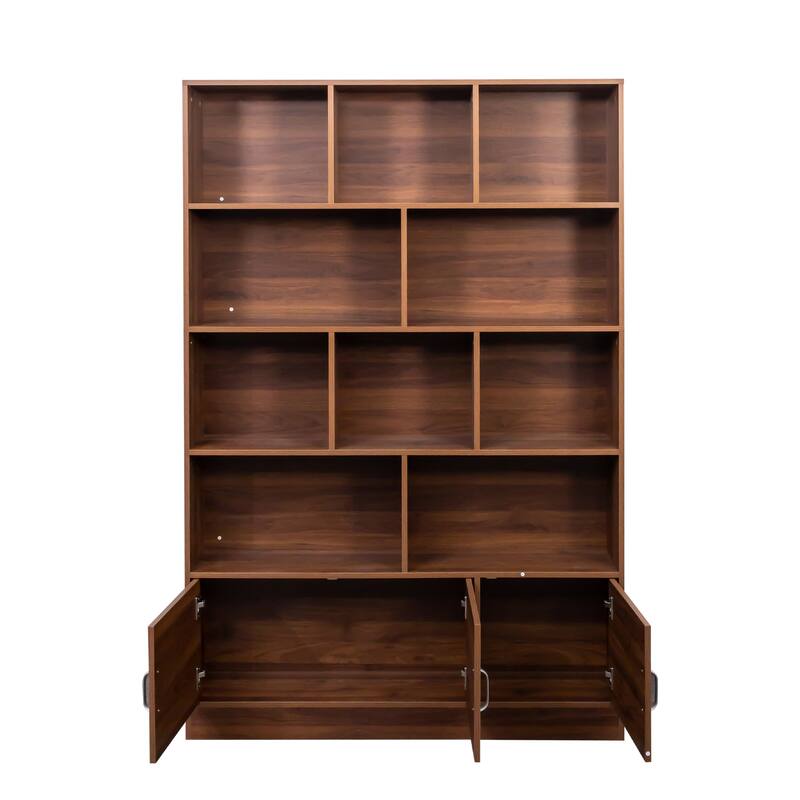 70.87" Tall Wood Bookshelf with 10 Cubes, Mid Century Modern Display Cabinet Open Bookcase with Storage Cabinet for Living Room
