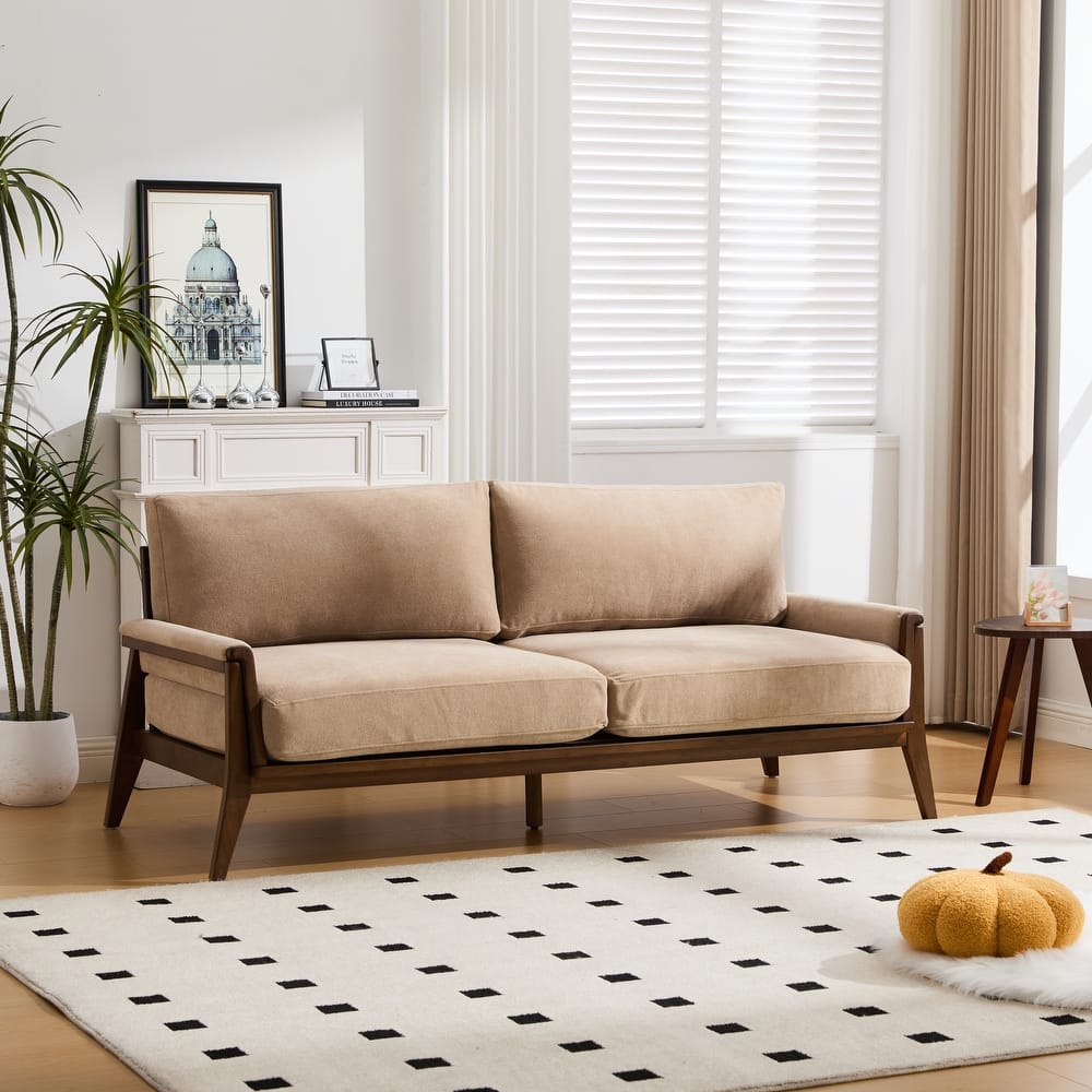 Christopher Knight Home - Mid-Century Modern 3-Seater 74" Upholstered Sofa with Solid Wood Frame
