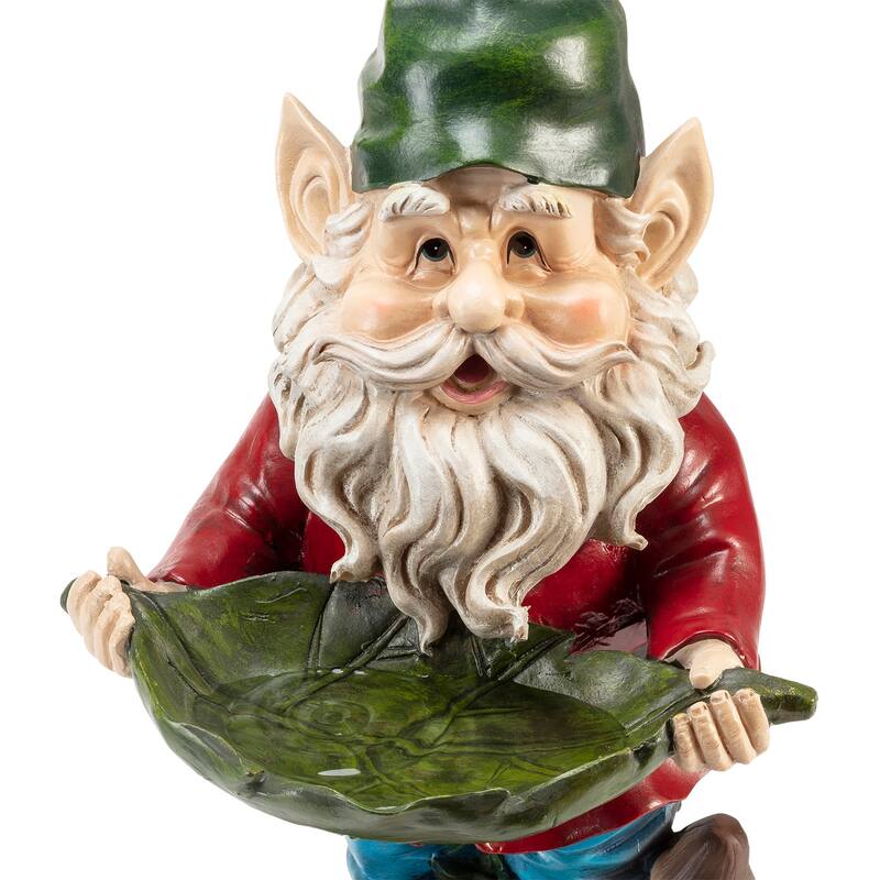 Alpine Corporation 16" Tall Outdoor Garden Gnome and Bird Feeder Yard Statue Decoration
